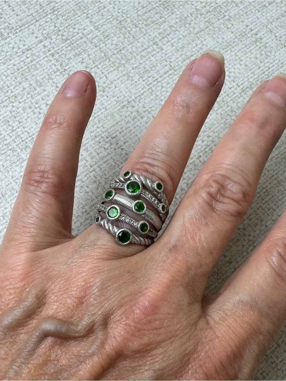 Judith Ripka Sterling Silver .925 Green Chrome Diopside Ring Sz 6.5